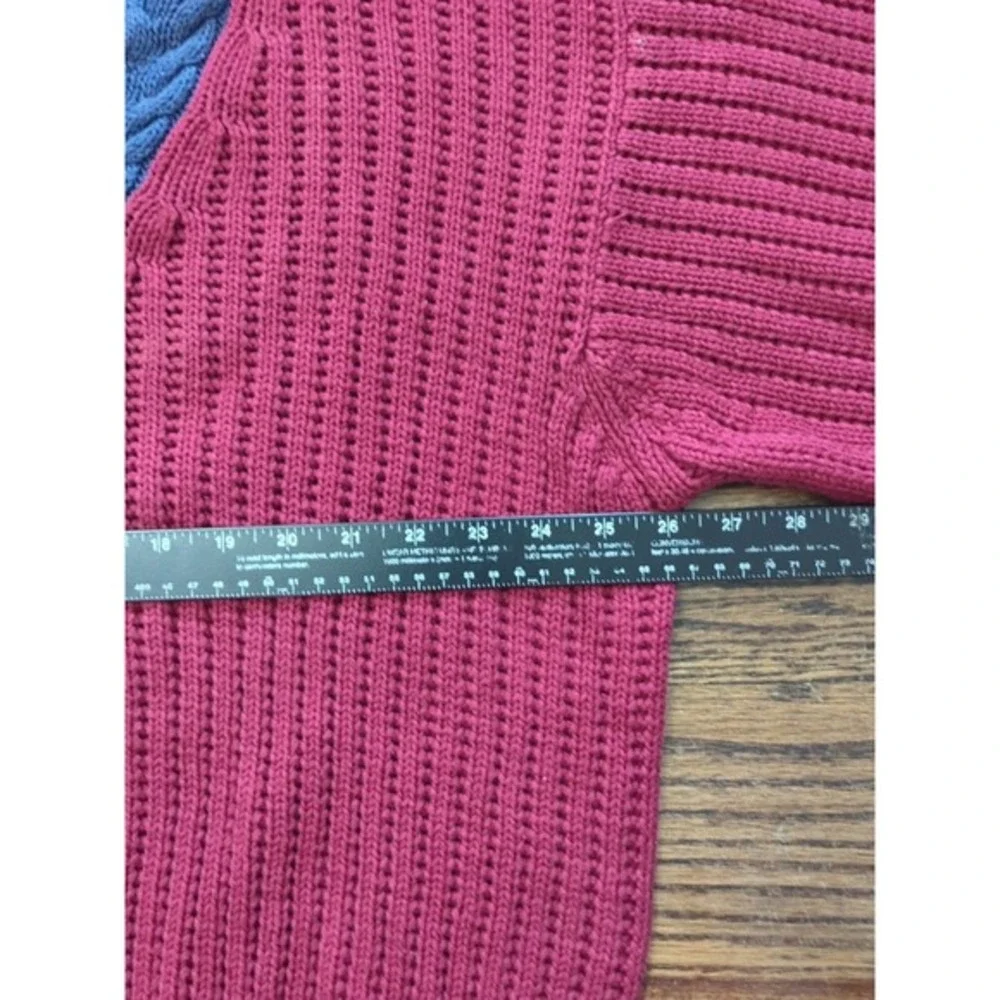 Vintage Gap Men's Sweater XL Red Cable Knit Varsity Stripe V-Neck Old Money Prep